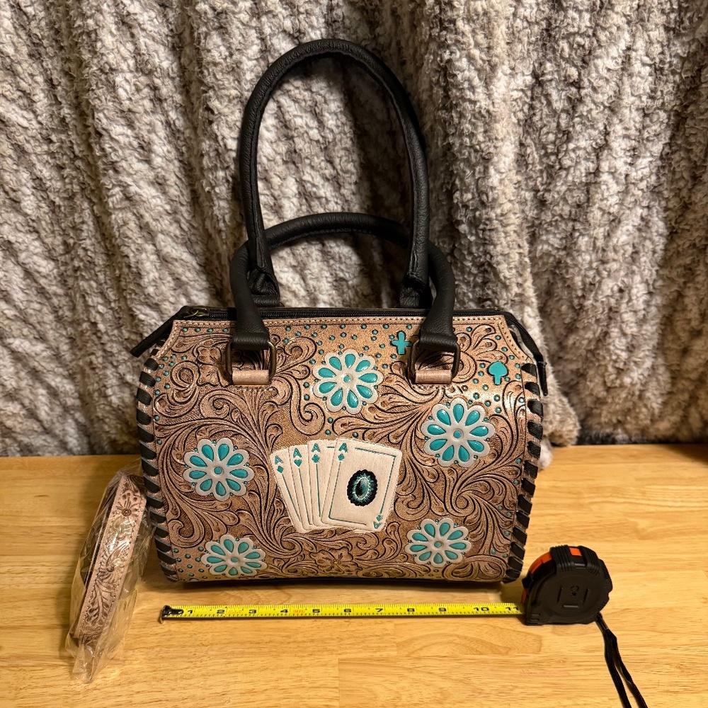 Leather Western Medium Card Motif Satchel